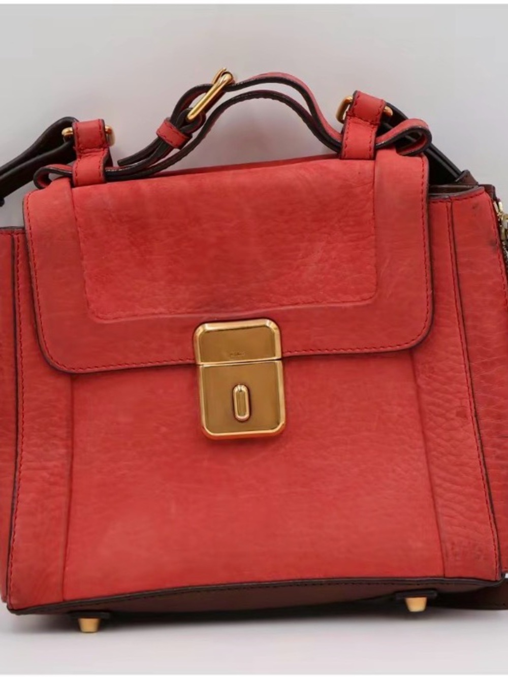 CHLOE Red Leather Top-Handle Satchel with Goldtone/brasstone Hardware with COA